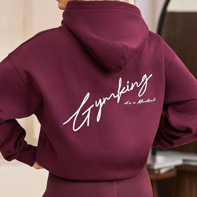 Gym King Script Mindset Hoodie - Dark Cherry