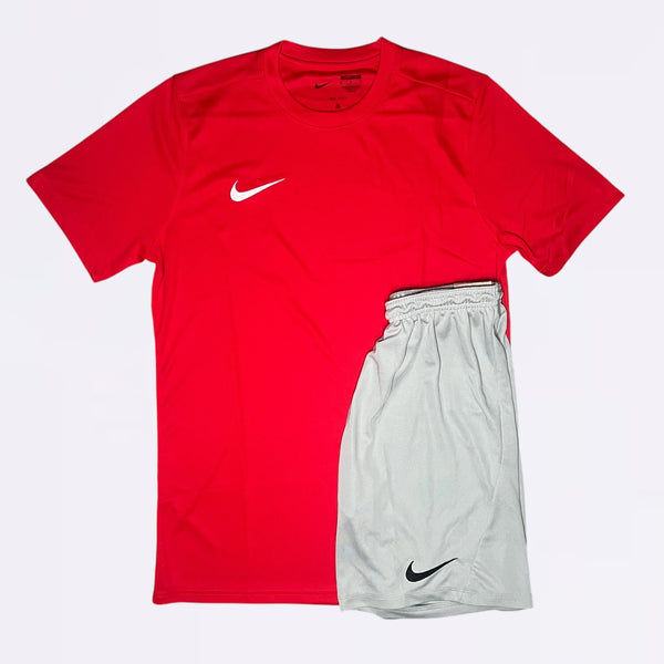 Nike Dri Fit Set - Tee & Shorts - Red / Grey