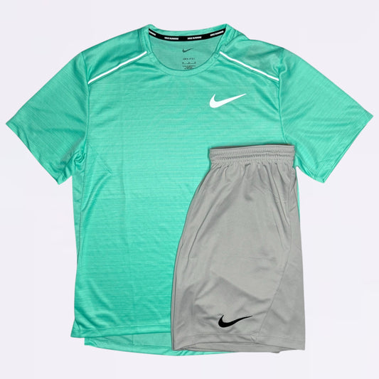 Nike Miler & Dri Fit Set  - Tee & Shorts - Light Menta / Grey