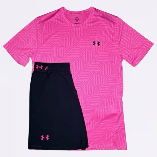 Under Armour Geotessa Set - Tee & Shorts - Pink / Black