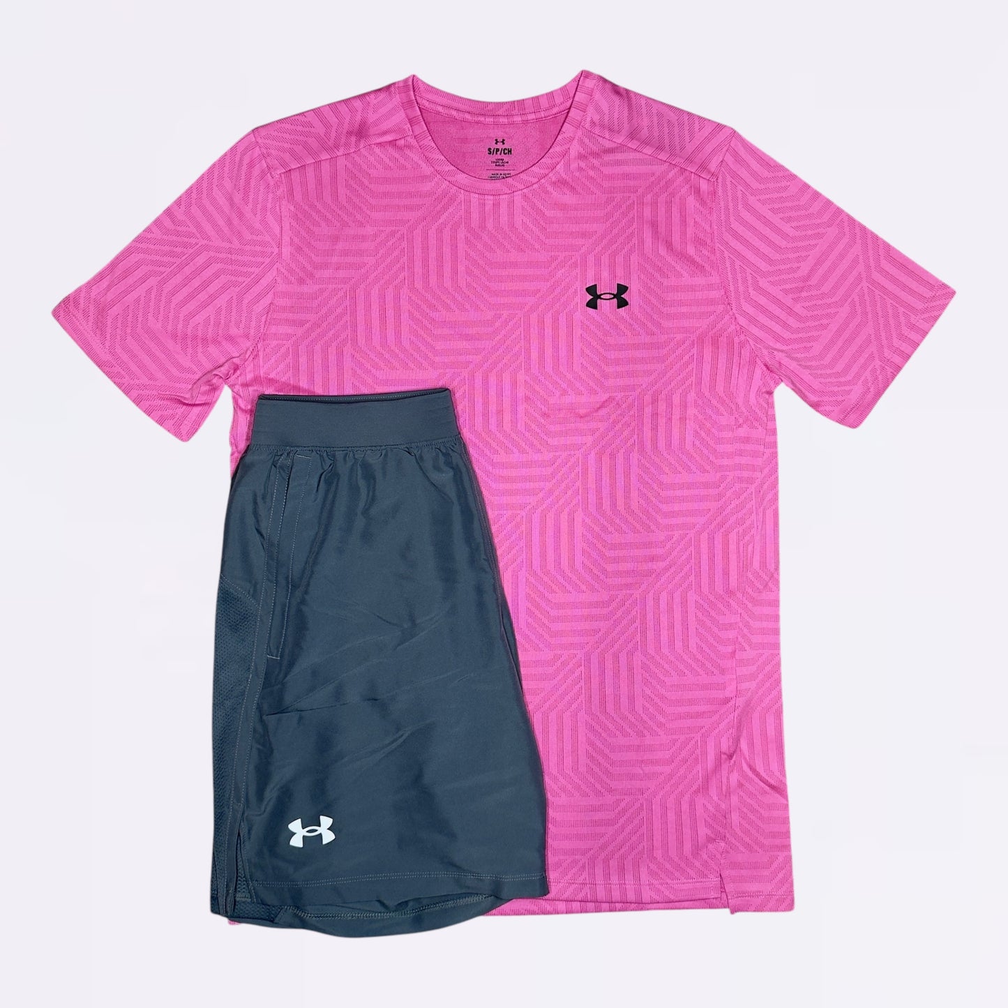 Under Armour Geotessa Set - Tee & Shorts - Pink / Grey