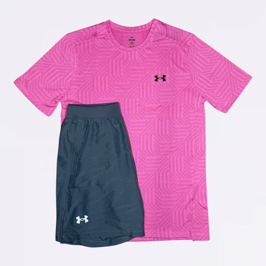 Under Armour Geotessa Set - Tee & Shorts - Pink / Grey
