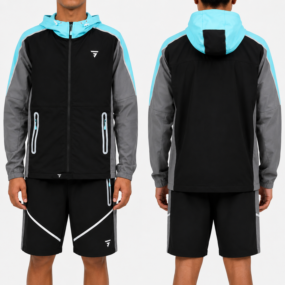 Griid Reflect Set - Jacket & Shorts - Black / Aqua (Junior)
