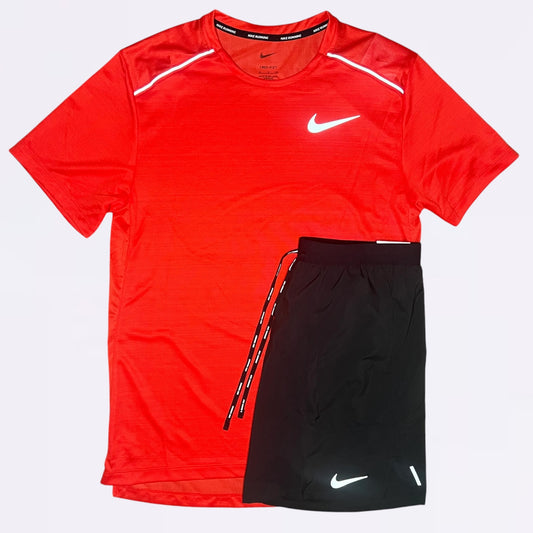 Nike Miler & Flex Stride 2.0 Set - Tee & Shorts - Chile Red / Black