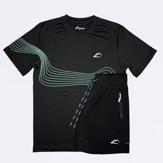 ActiveLine Wave Tee & Shorts Set - Black / Green