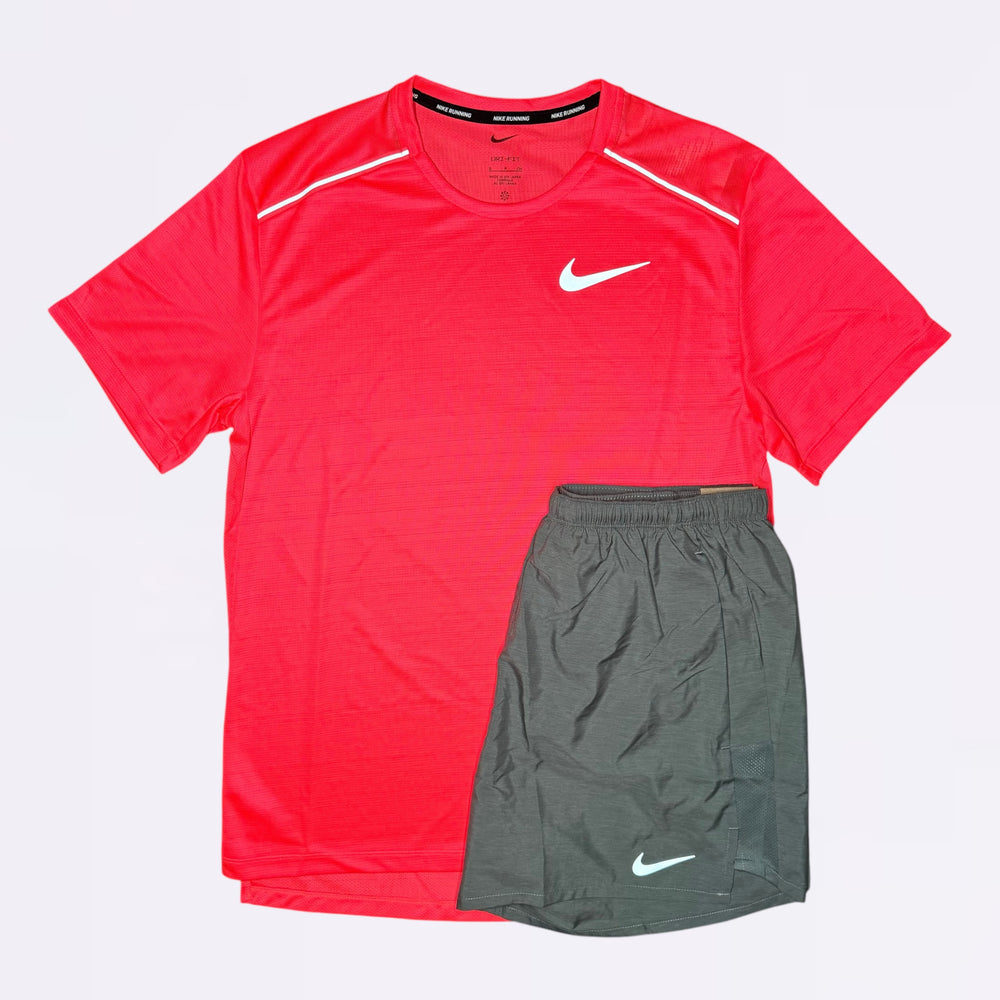 Nike Miler & Challenger - Tee & Shorts - Punch / Grey