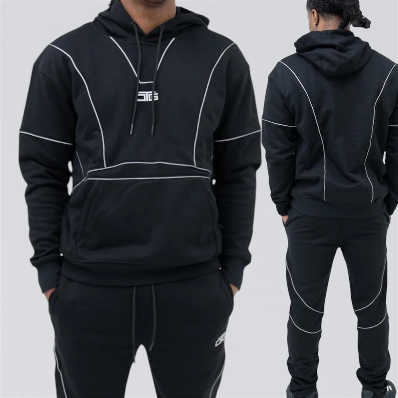 OTG Piping Hoodie Set - Black