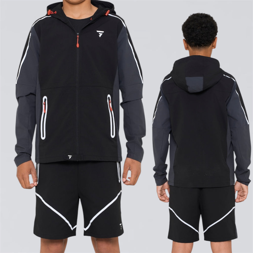 GRIID Reflect Set Jacket & Shorts - Black / Asphalt / Red (Junior)