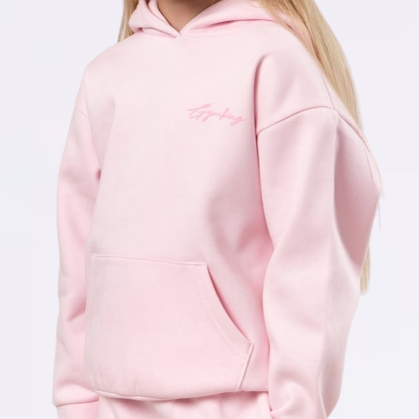 Gym King Script Fleece Hood (Girls) - Baby Pink