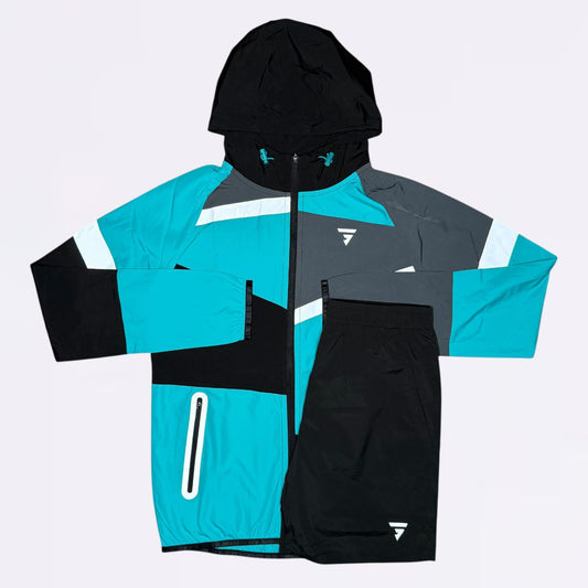 GRIID Panel Windrunner & Shorts Set - Blue / Black (Junior)