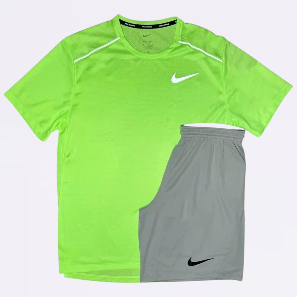 Nike Miler & Dri Fit Set - Tee & Shorts - Ghost Green / Grey