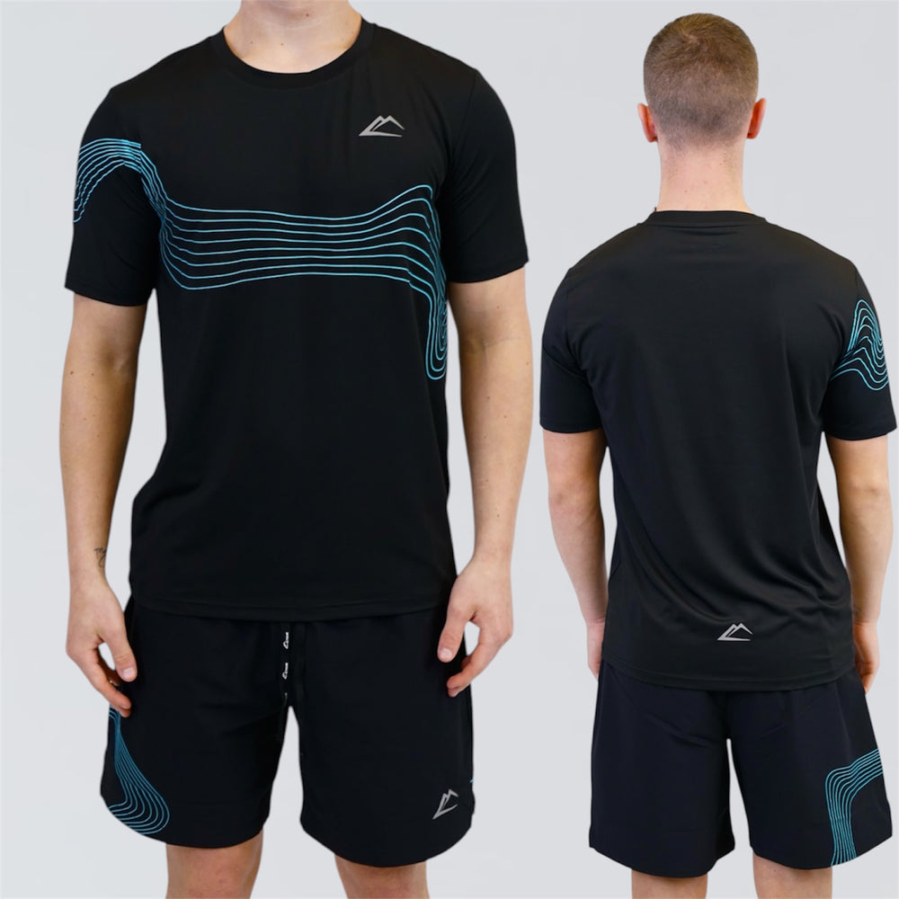 ActiveLine Wave Tee & Shorts Set - Black / Turquoise