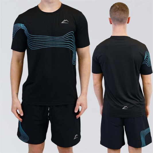 ActiveLine Wave Tee & Shorts Set - Black / Turquoise