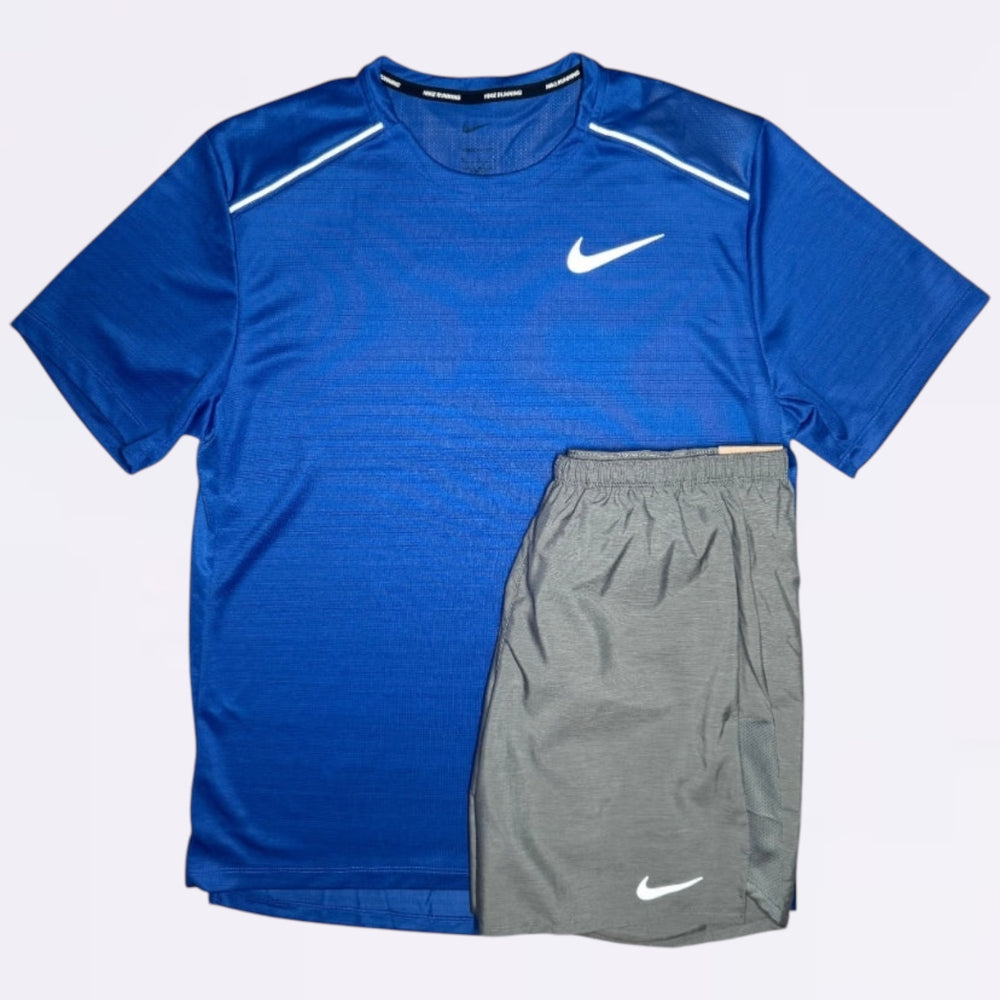 Nike Miler & Challenger Set - Tee & Shorts - Dark Blue / Grey