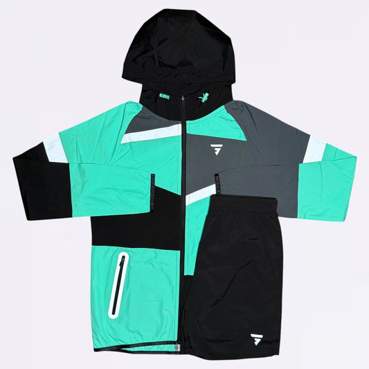 GRIID Panel Windrunner & Shorts Set - Mint / Black (Junior)