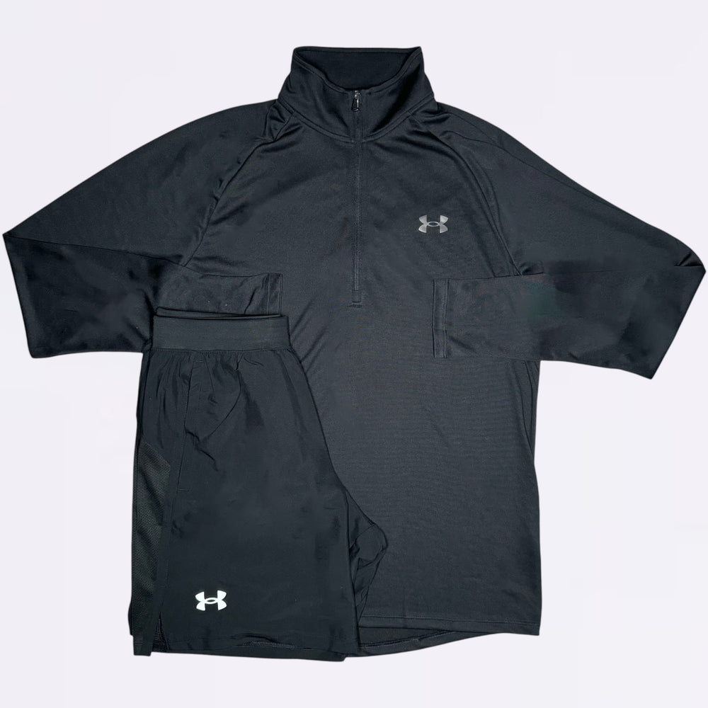 Under Armour Tech / Speed Stride Set - Half Zip & Shorts - Black