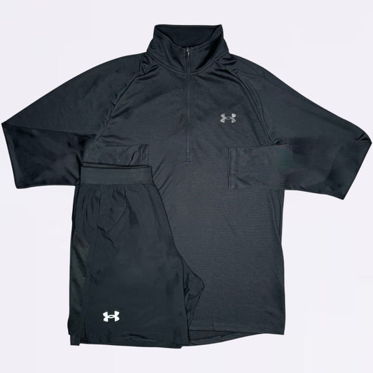 Under Armour Tech / Speed Stride Set - Half Zip & Shorts - Black