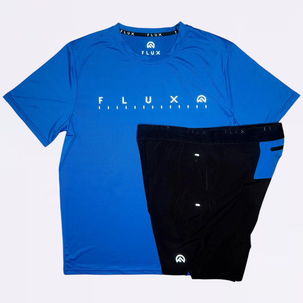 Flux Graphic & Performance Set - Tee & Shorts - Black / Blue (Junior)