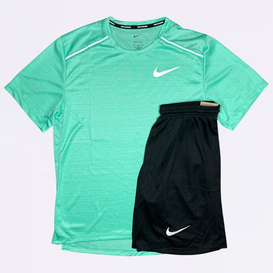 Nike Miler & Dri Fit Set - Tee & Shorts - Light Menta / Black