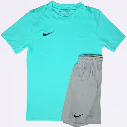 Nike Dri Fit Set - Tee & Shorts - Mint Green / Grey (Junior)