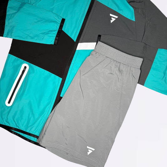 GRIID Reflect Windrunner & Shorts Set - Grey / Blue (Junior)