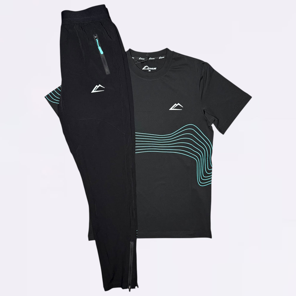 ActiveLine Wave & Surge Set - Tee & Bottoms - Black / Turquoise
