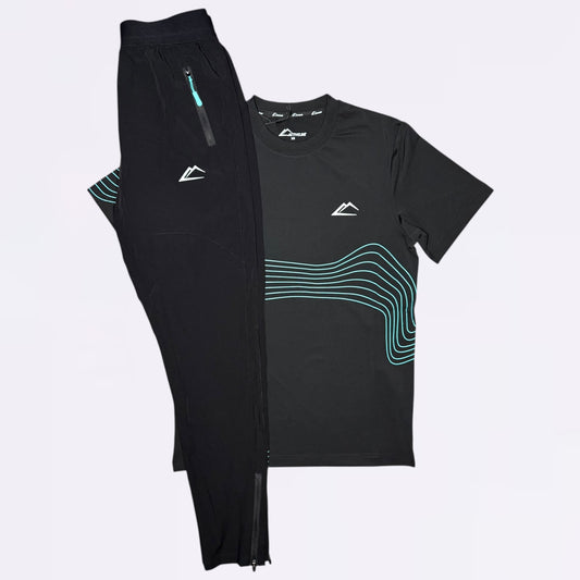 ActiveLine Wave & Surge Set - Tee & Bottoms - Black / Turquoise