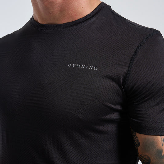 GymKing Geometric Knit Linear Tee - Black