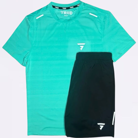 Griid Flow Set - Tee & Shorts - Mint Green / Black