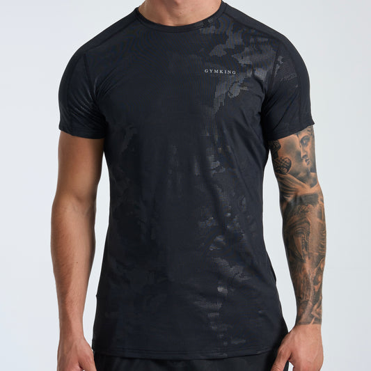 GymKing Debossed Camo SS Tee - Black