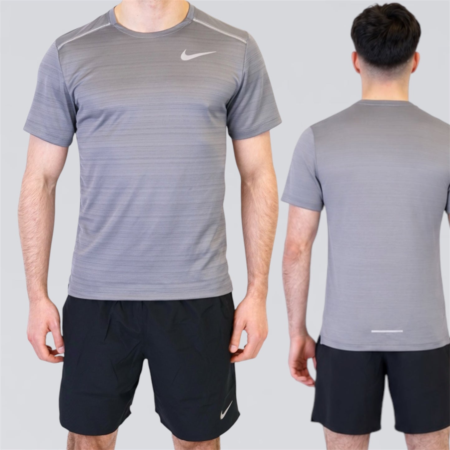 Nike Miler Tee & Challenger Short Set - Stone Grey / Black