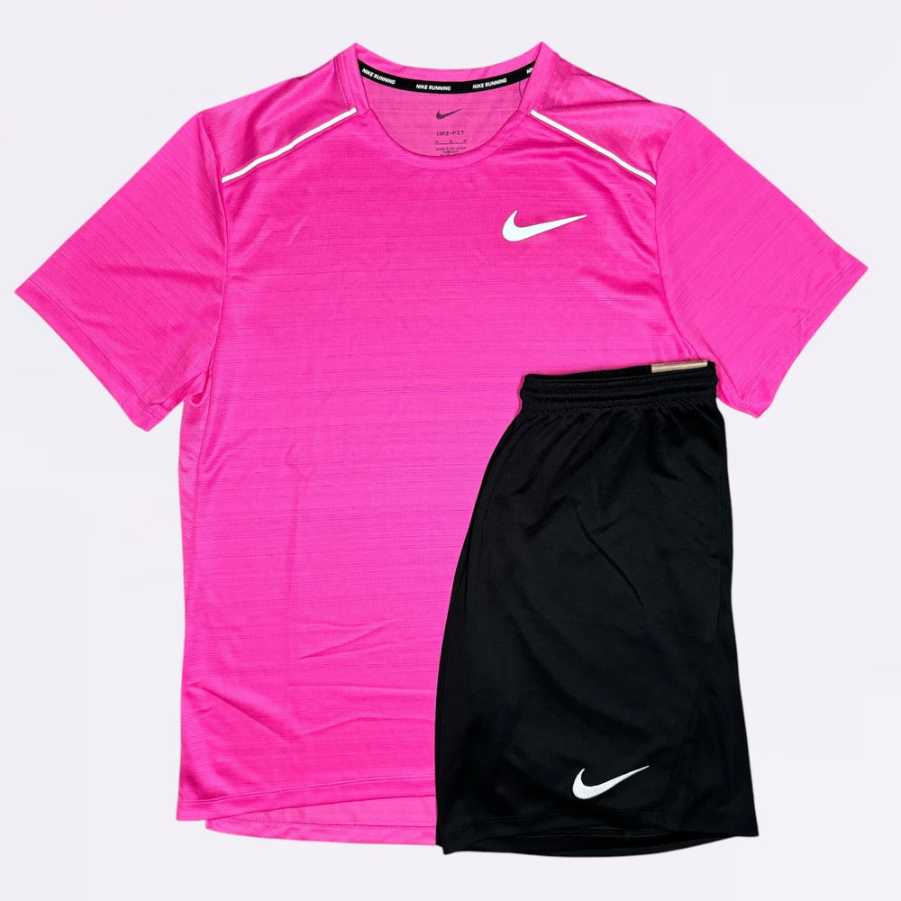 Nike Miler & Dri Fit Set - Tee & Shorts - Pink / Black