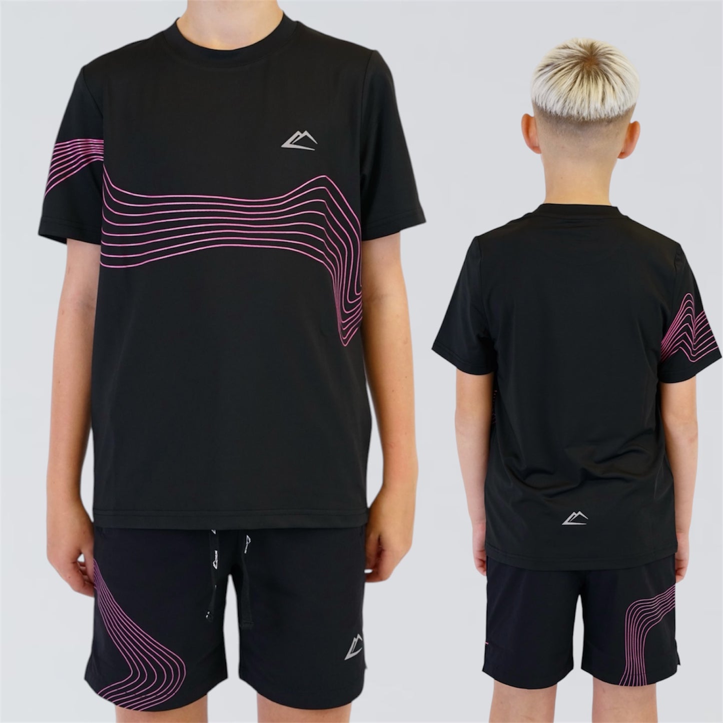 ActiveLine Wave Tee & Shorts Set - Black / Pink (Junior)