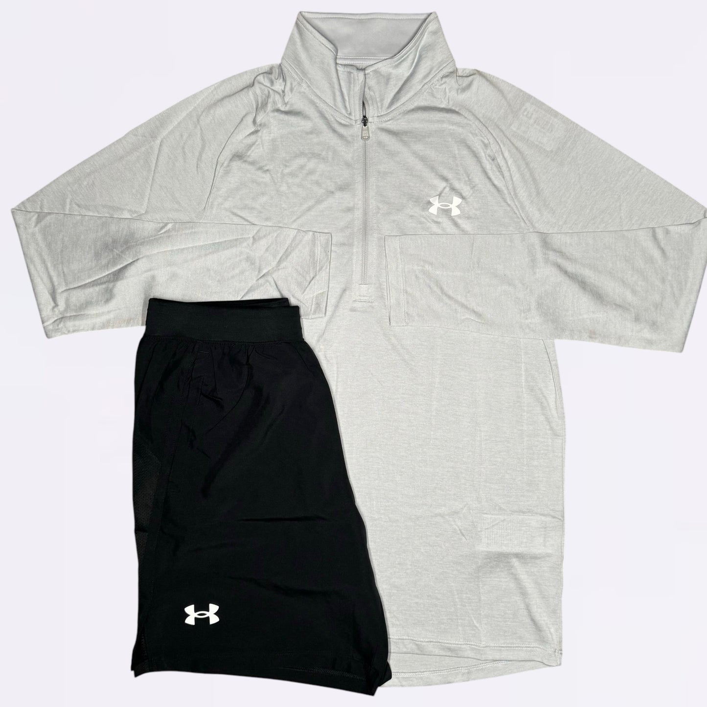 Under Armour Tech / Speed Stride Set - Half Zip & Shorts - Grey / Black
