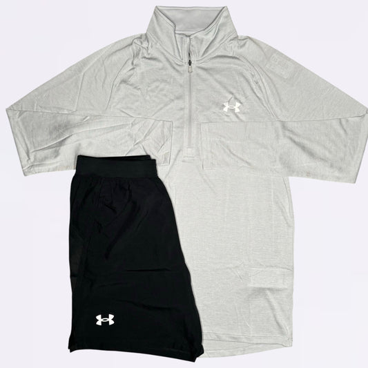 Under Armour Tech / Speed Stride Set - Half Zip & Shorts - Grey / Black