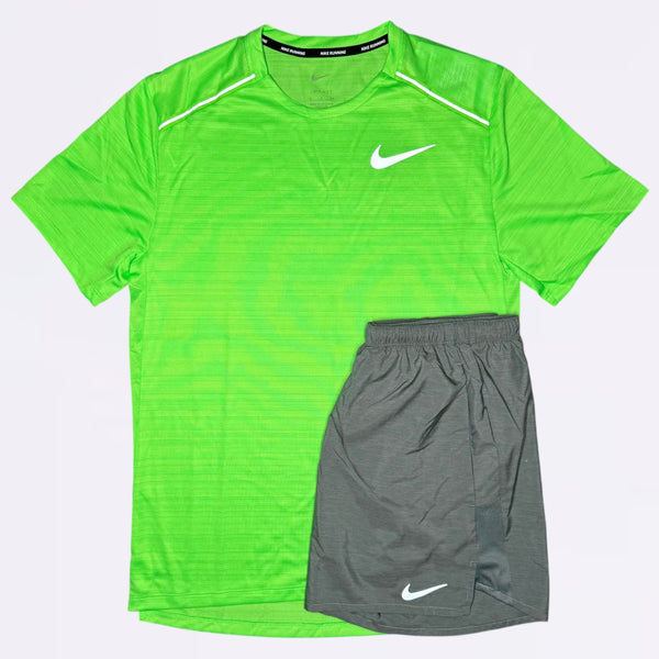 Nike Miler & Grey Challenger - Tee & Shorts - Strike Green / Grey
