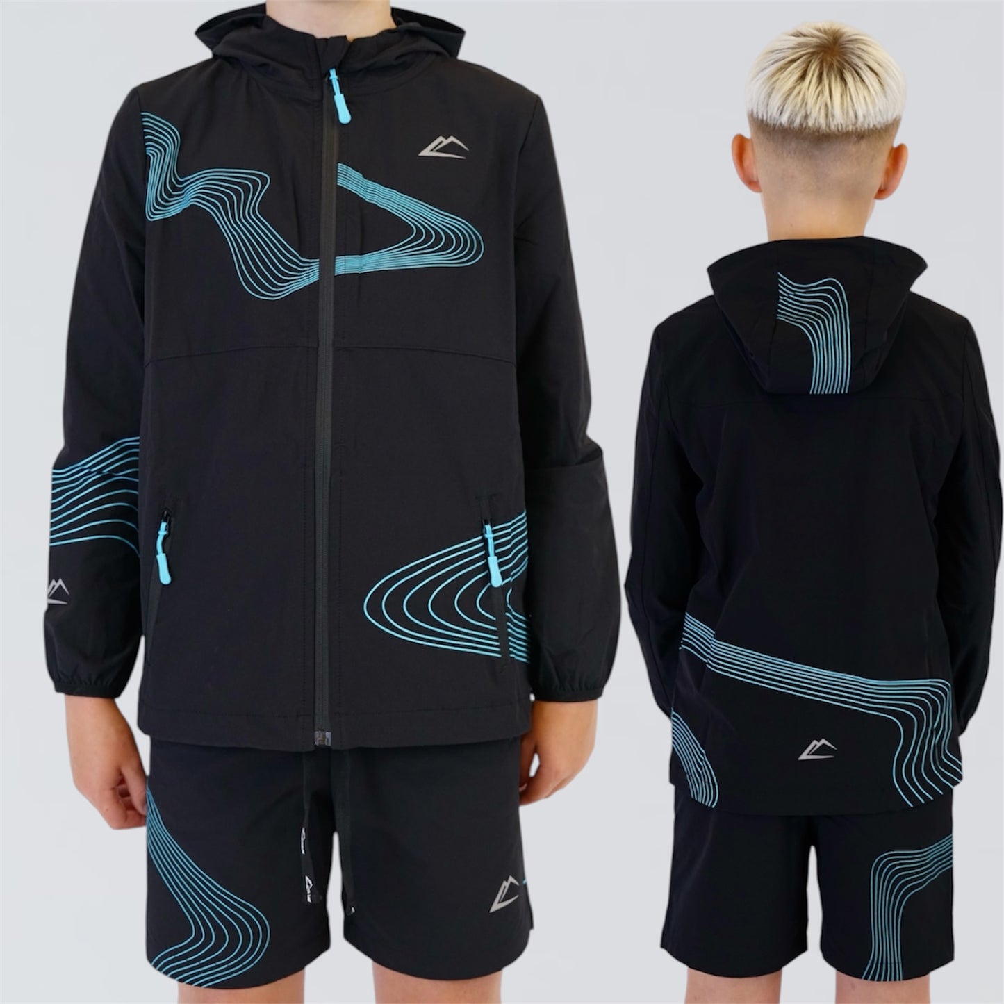 ActiveLine Wave - Jacket & Shorts Set - Black / Turquoise (Junior)