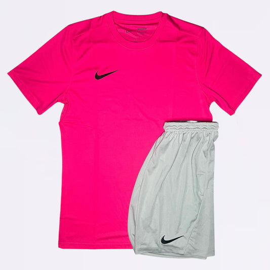 Nike Dri Fit Set - Tee & Shorts - Pink / Grey (Junior)