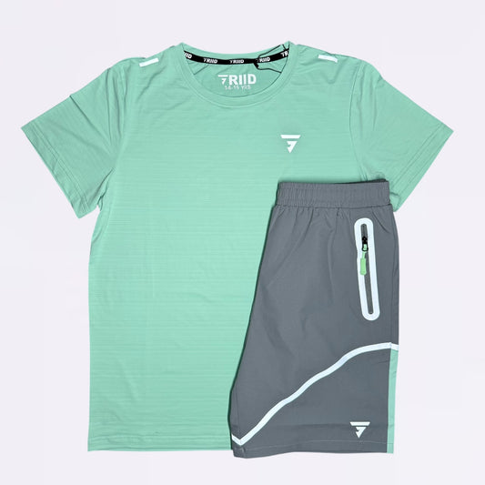 GRIID Reflect Tee & Shorts Set - Grey / Green (Junior)
