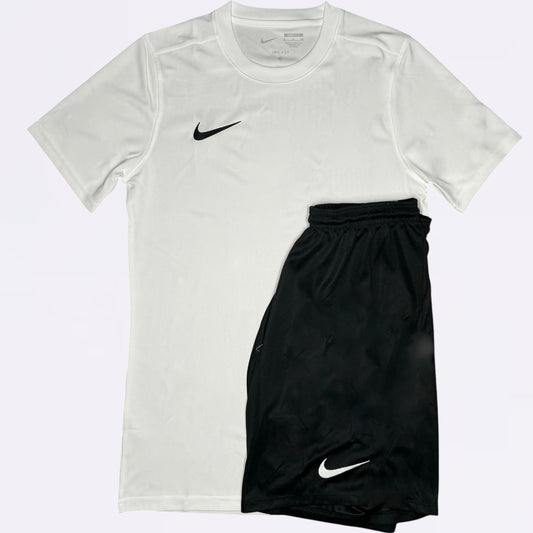 Nike Dri Fit Set - Tee & Shorts - White / Black (Junior)