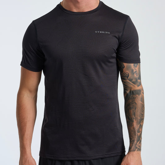 GymKing Geometric Knit Linear Tee - Black