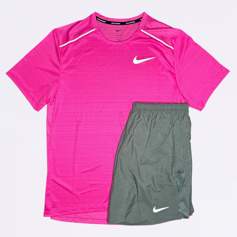 Nike Miler / Challenger Set - Tee / Shorts - Pink / Grey