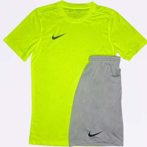 Nike Dri Fit Set - Tee & Shorts - Volt / Grey
