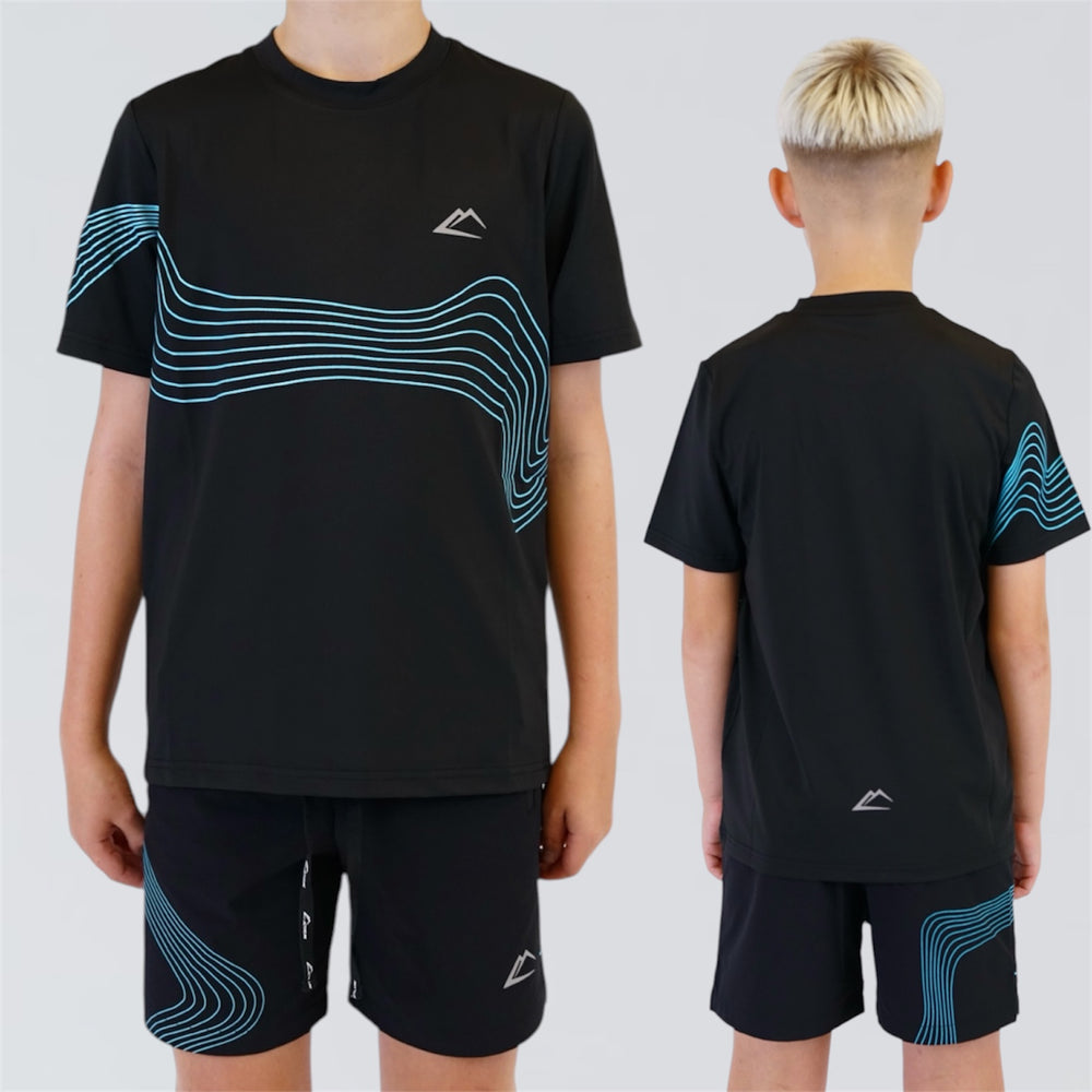 ActiveLine Wave Tee & Shorts Set - Black / Turquoise (Junior)