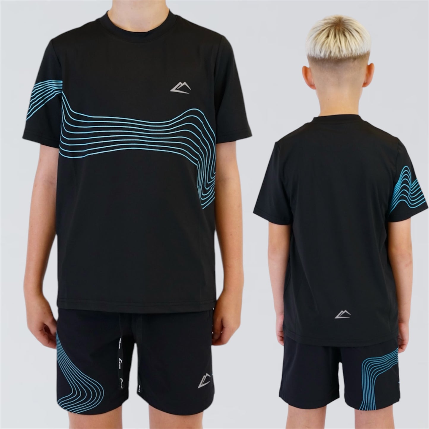 ActiveLine Wave Tee & Shorts Set - Black / Turquoise (Junior)