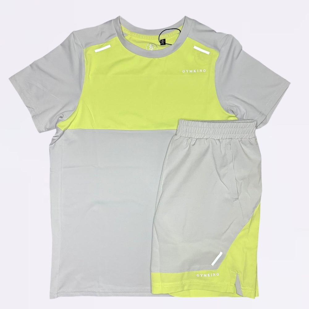 Gym King Advance Tee & Shorts Set  - Grey Lime (Junior)