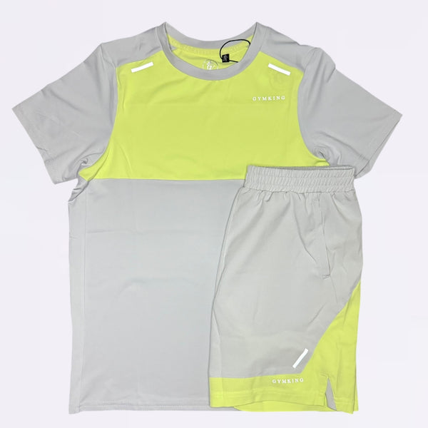 Gym King Advance Tee & Shorts Set  - Grey Lime (Junior)