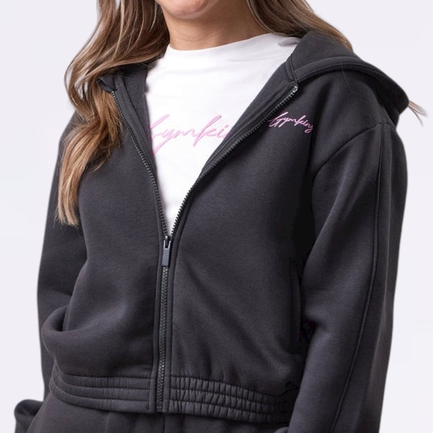 Gym King  Script Full Zip Crop Hood (Girls)- Dark Pewter