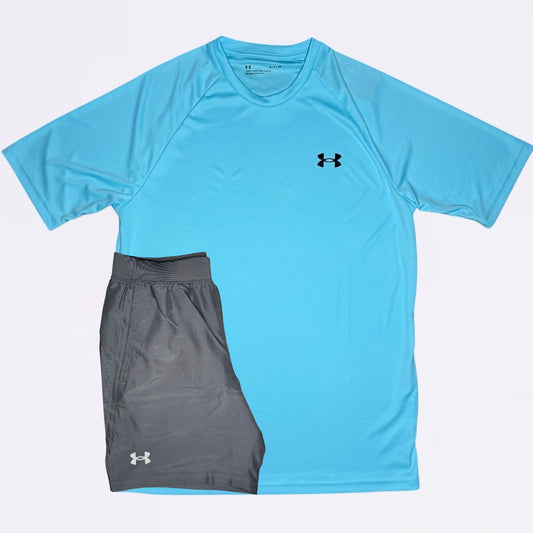 Under Armour Tech / Speed Stride Set - Tee & Shorts - Blue / Grey