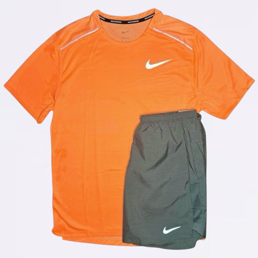 Nike Miler & Challenger Set - Tee & Shorts - Orange Pulse / Grey